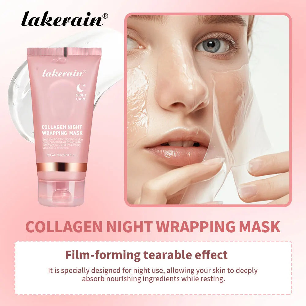 Hydrolyzed Collagen Overnight Wrapping Peel Off Facial Mask Anti-Wrinkle  Shrink Pores Brightening for Oily/Dull Skin Care