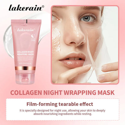 Hydrolyzed Collagen Overnight Wrapping Peel Off Facial Mask Anti-Wrinkle  Shrink Pores Brightening for Oily/Dull Skin Care