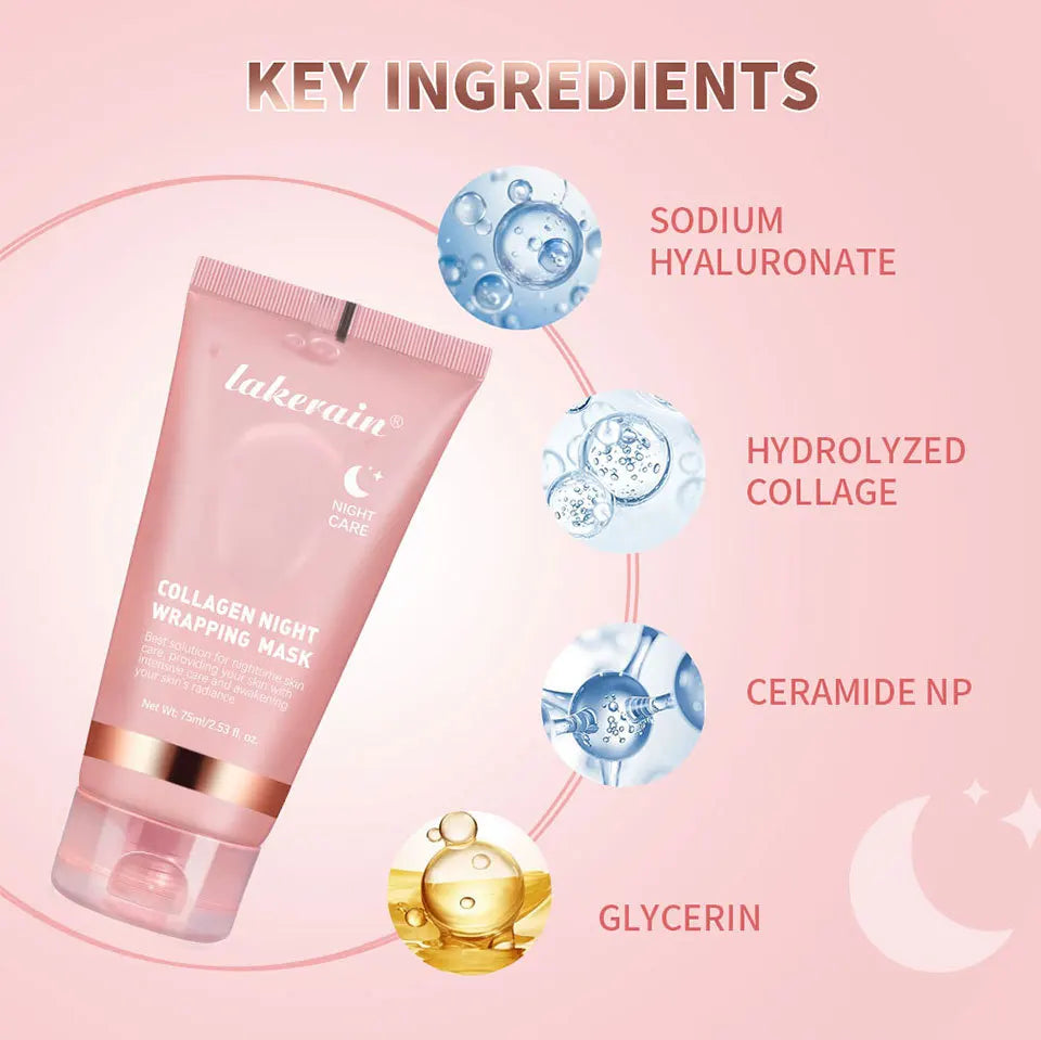 Hydrolyzed Collagen Overnight Wrapping Peel Off Facial Mask Anti-Wrinkle  Shrink Pores Brightening for Oily/Dull Skin Care
