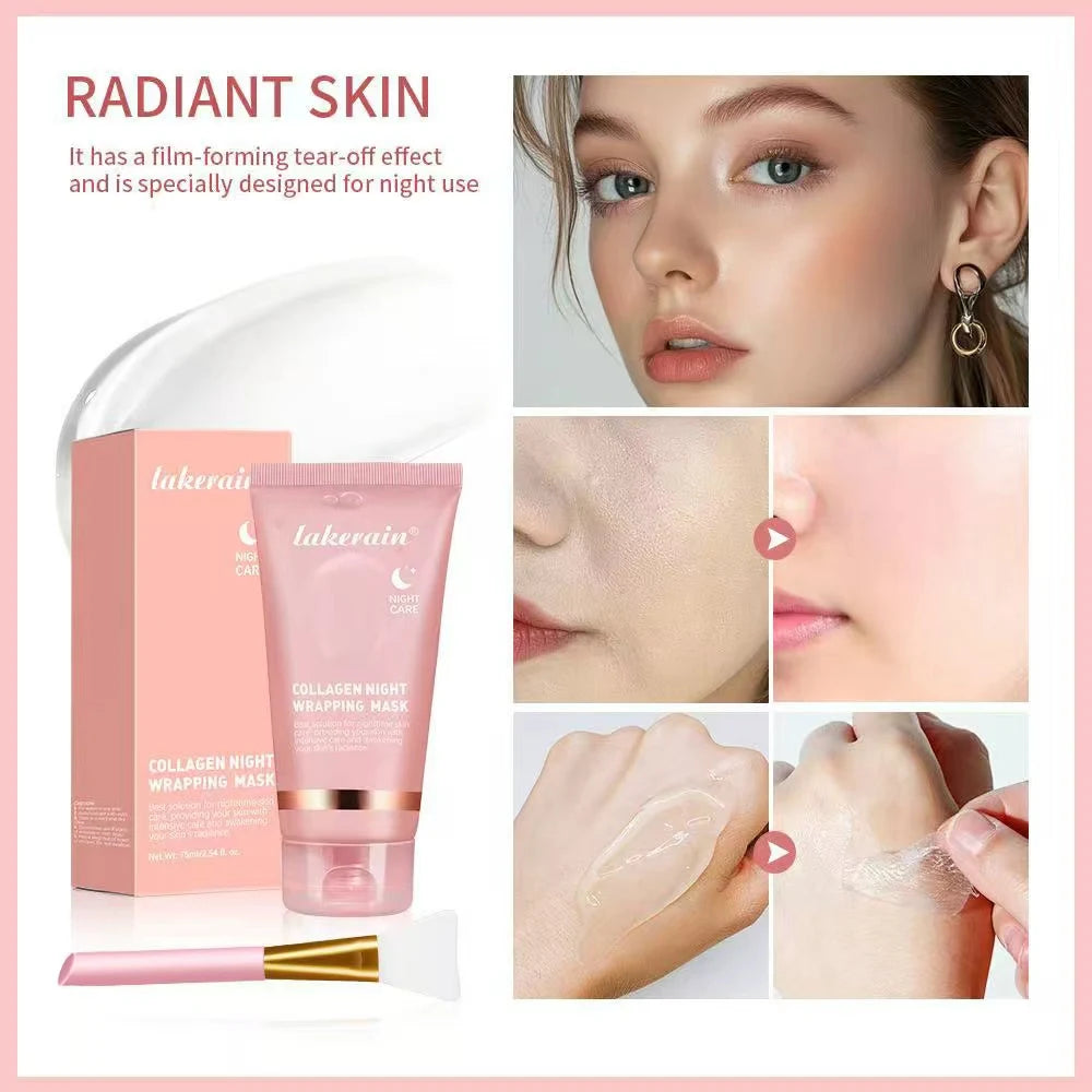 Hydrolyzed Collagen Overnight Wrapping Peel Off Facial Mask Anti-Wrinkle  Shrink Pores Brightening for Oily/Dull Skin Care