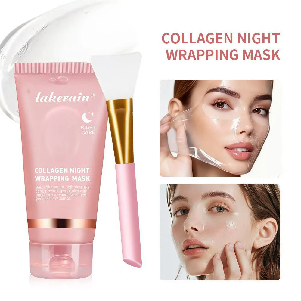 Hydrolyzed Collagen Overnight Wrapping Peel Off Facial Mask Anti-Wrinkle  Shrink Pores Brightening for Oily/Dull Skin Care