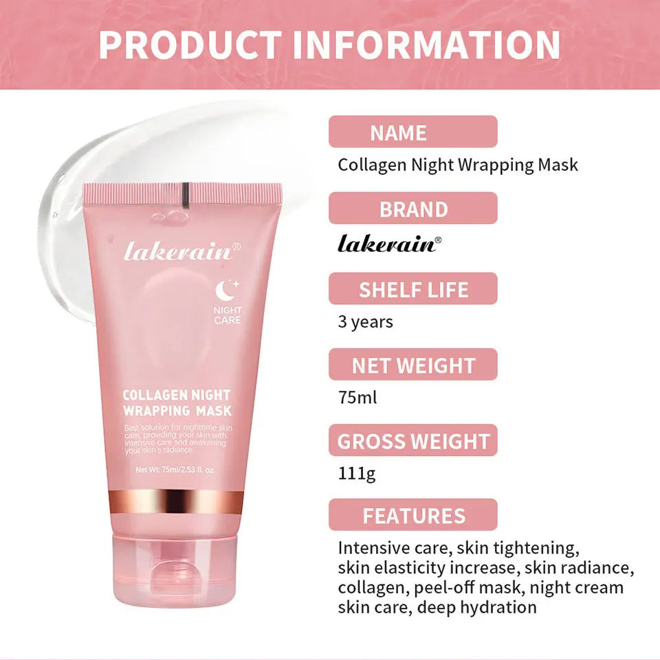 Hydrolyzed Collagen Overnight Wrapping Peel Off Facial Mask Anti-Wrinkle  Shrink Pores Brightening for Oily/Dull Skin Care