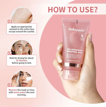Hydrolyzed Collagen Overnight Wrapping Peel Off Facial Mask Anti-Wrinkle  Shrink Pores Brightening for Oily/Dull Skin Care