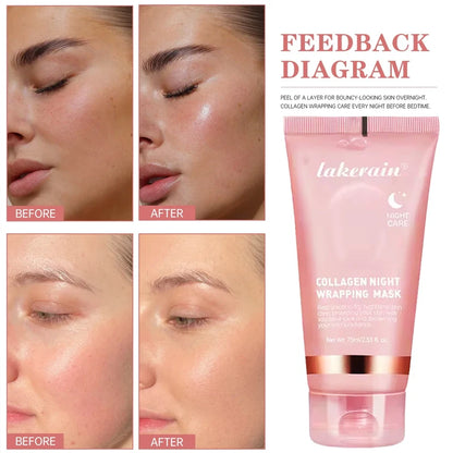 Hydrolyzed Collagen Overnight Wrapping Peel Off Facial Mask Anti-Wrinkle  Shrink Pores Brightening for Oily/Dull Skin Care